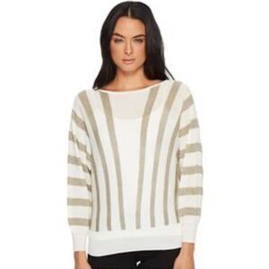 TRINA TURK Merino Wool Blend Dolman Sleeve Metallic Stripe Sweater, Sz M